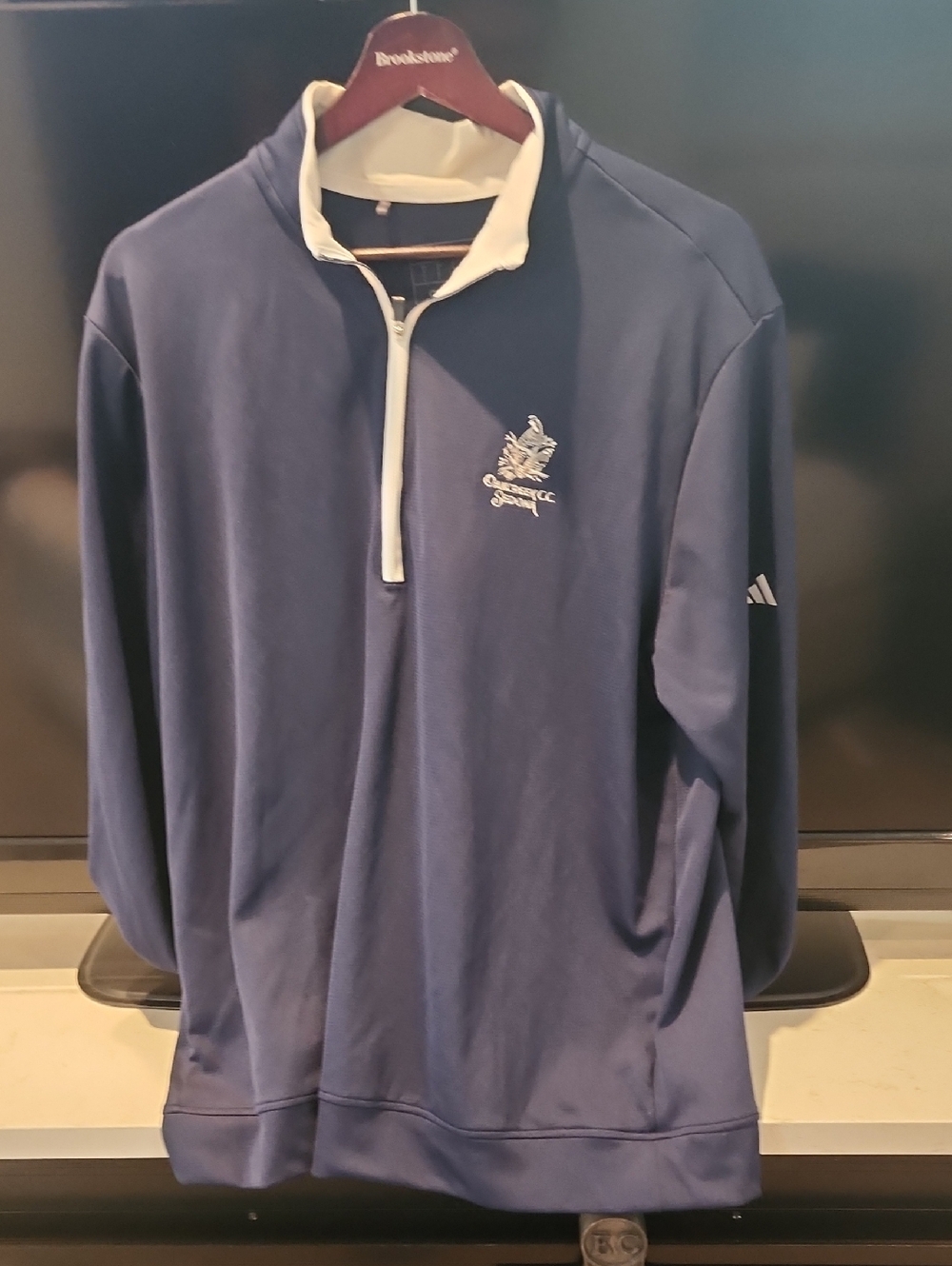 adidas Navy Half-Zip Pullover with White Trim